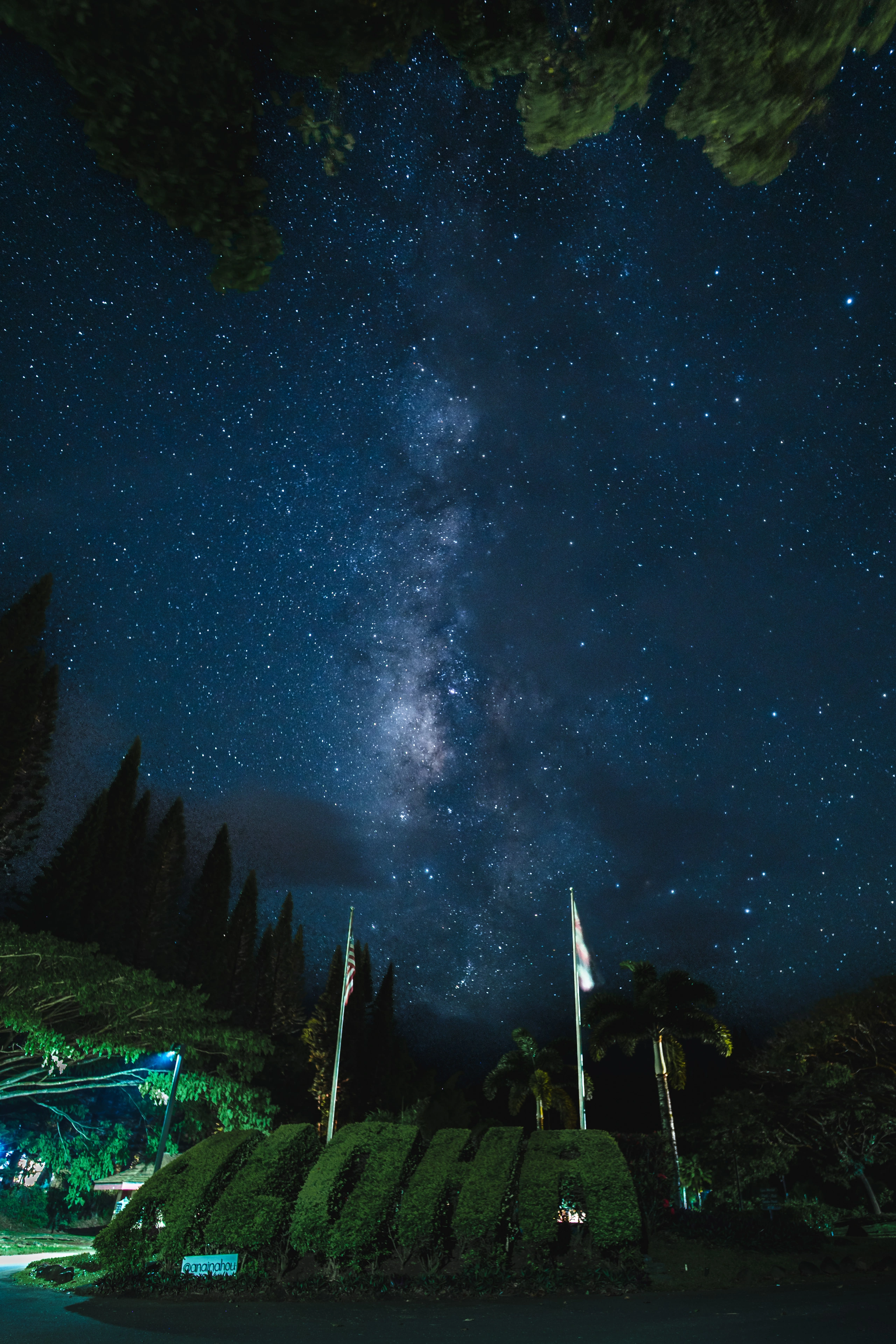 The Milky Way above the landscaped entrance to Anaina Hou Community Park