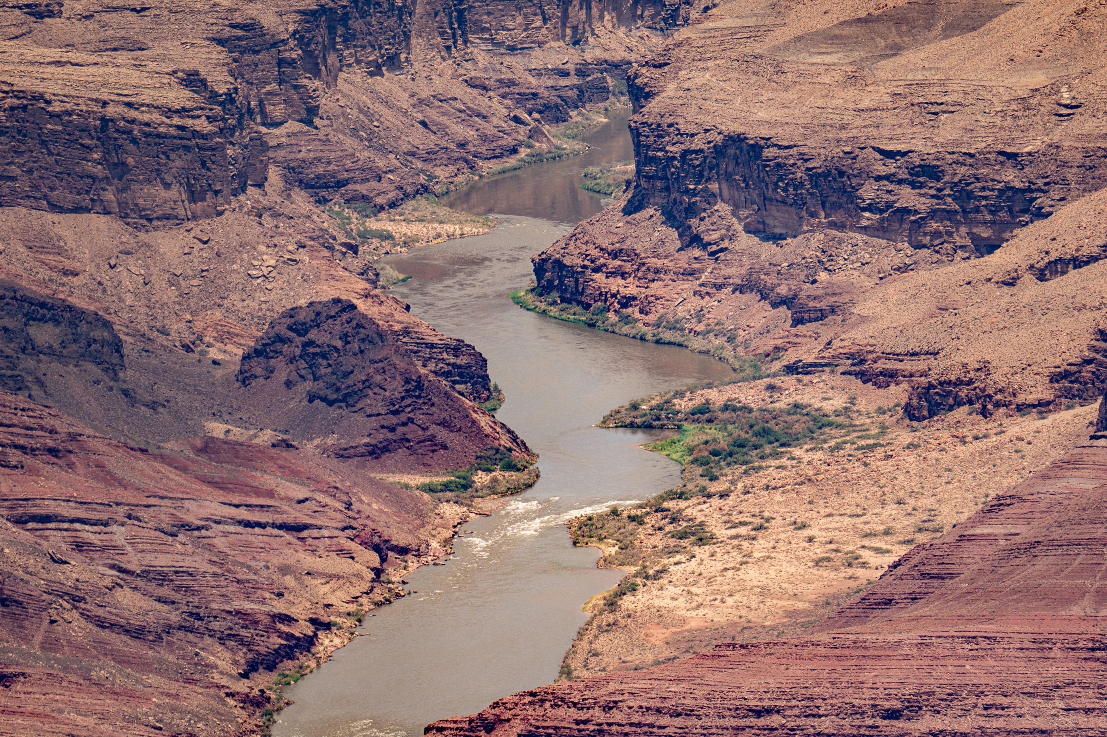 The Colorado River winding through the Grand Canyon